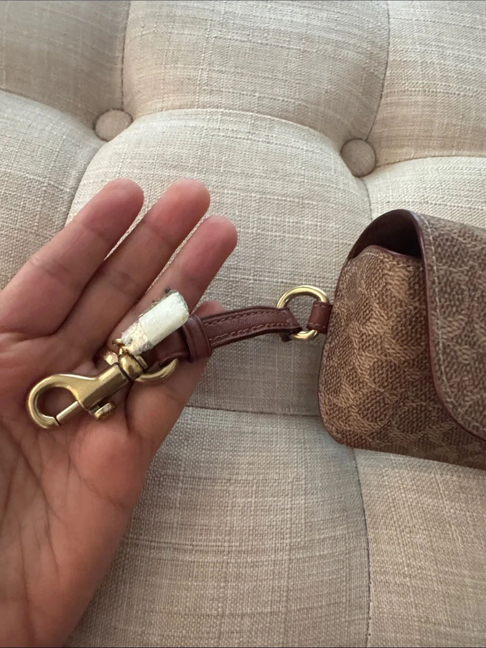 Coach Sunglass Case in Signature Canvas, featuring a brass tea rose turn lock